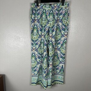 Talbots Wide Leg Crop Pull On Pants Sz Small Floral Paisley Botanical Medallion